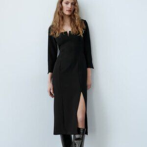 Zara Black Square Neck Midi Dress w/ Slit